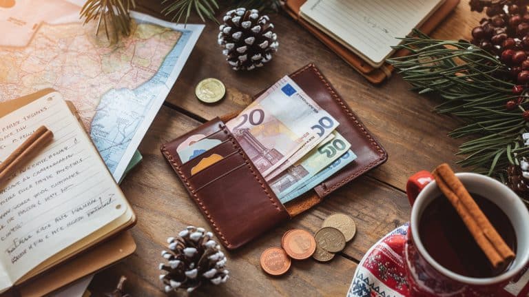 Portefeuille avec billets en euros et carte de France, planification budget