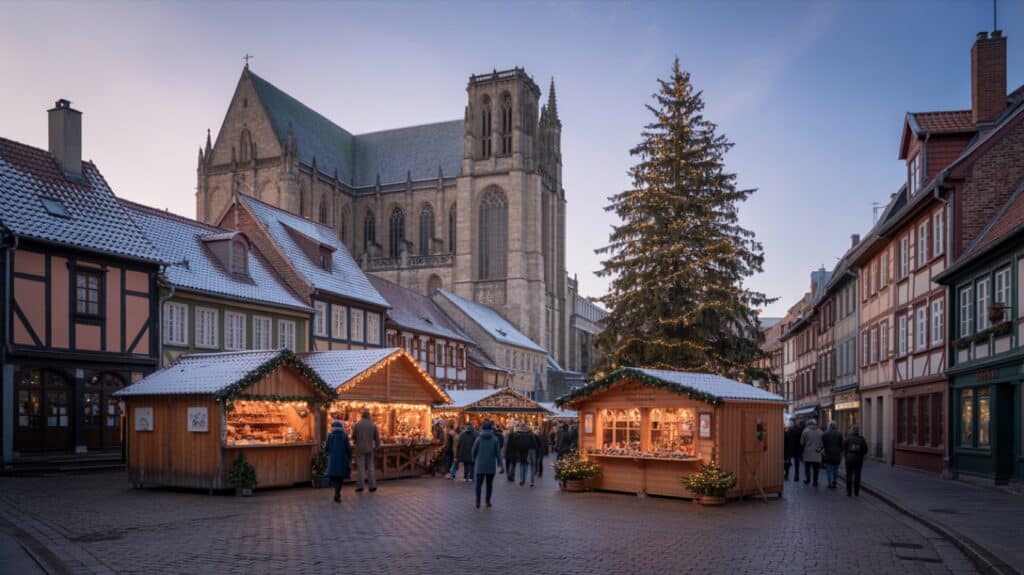 Marché de Noël de Bayeux au pied de la cathédrale Notre-Dame
