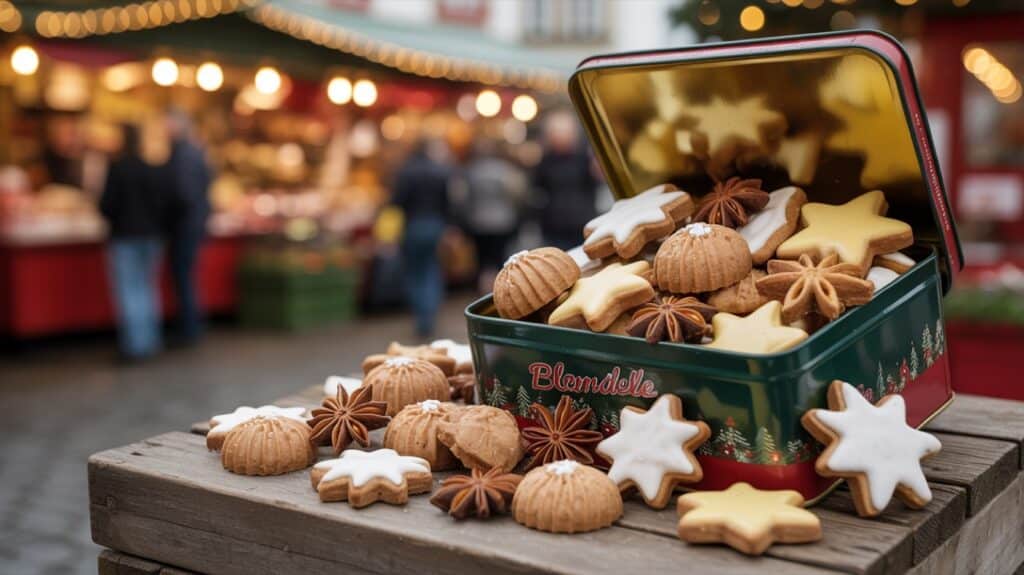 Assortiment de bredele alsaciens dans une boîte en fer